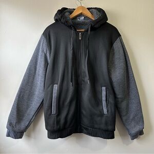 Men's Outerwear Thickened Sherpa Fleece Lined Hooded Full Zip Up Sweater Size M